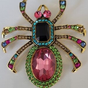 Stunning Colorful Gemstone Spider Brooch